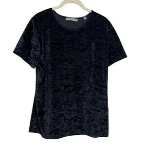 Vince Womens Crushed Velvet Short Sleeve Top Medium Black Stretch